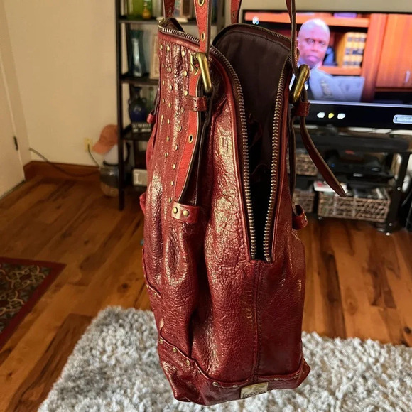 Kooba Dark Red Leather Studded Handbag Satchel Bag Purse Tote - Picture 5 of 6